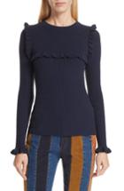 Women's See By Chloe Ruffle Yoke Wool Blend Sweater - Blue