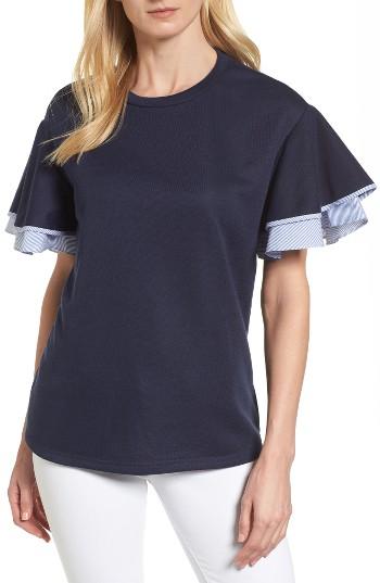 Women's Halogen Tiered Bell Sleeve Sweatshirt - Blue