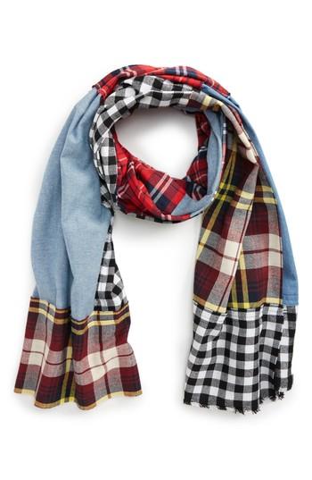 Women's Leith Patchwork Oblong Scarf, Size - Blue