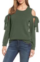 Women's Pleione Cold Shoulder Tie Sleeve Sweatshirt, Size - Green