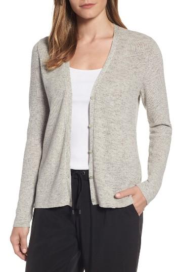 Women's Eileen Fisher V-neck Organic Cotton Cardigan, Size - Beige