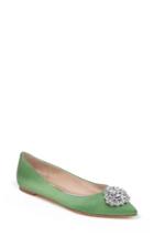 Women's Badgley Mischka 'davis' Crystal Embellished Pointy Toe Flat M - Green