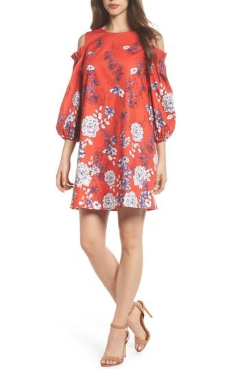 Women's Maggy London Print Sateen Cold Shoulder Shift Dress - Red