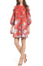 Women's Maggy London Print Sateen Cold Shoulder Shift Dress - Red