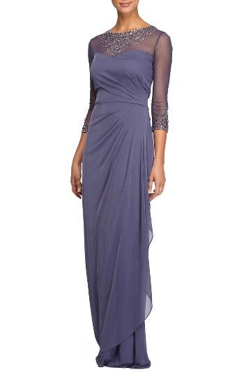 Petite Women's Alex Evenings Embellished A-line Gown P - Purple