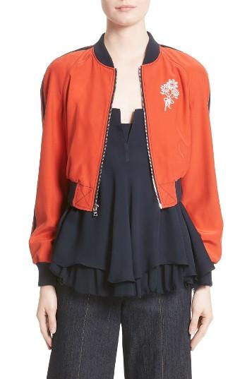 Women's Cinq A Sept Emerson Crop Silk Bomber Jacket