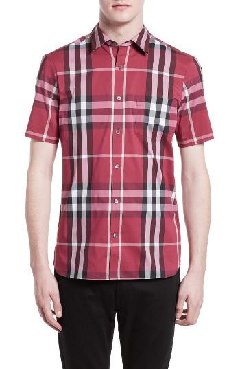 Men's Burberry Brit 'nelson' Trim Fit Short Sleeve Sport Shirt - Pink
