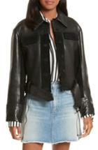 Women's Frame Paneled Leather & Suede Jacket - Black