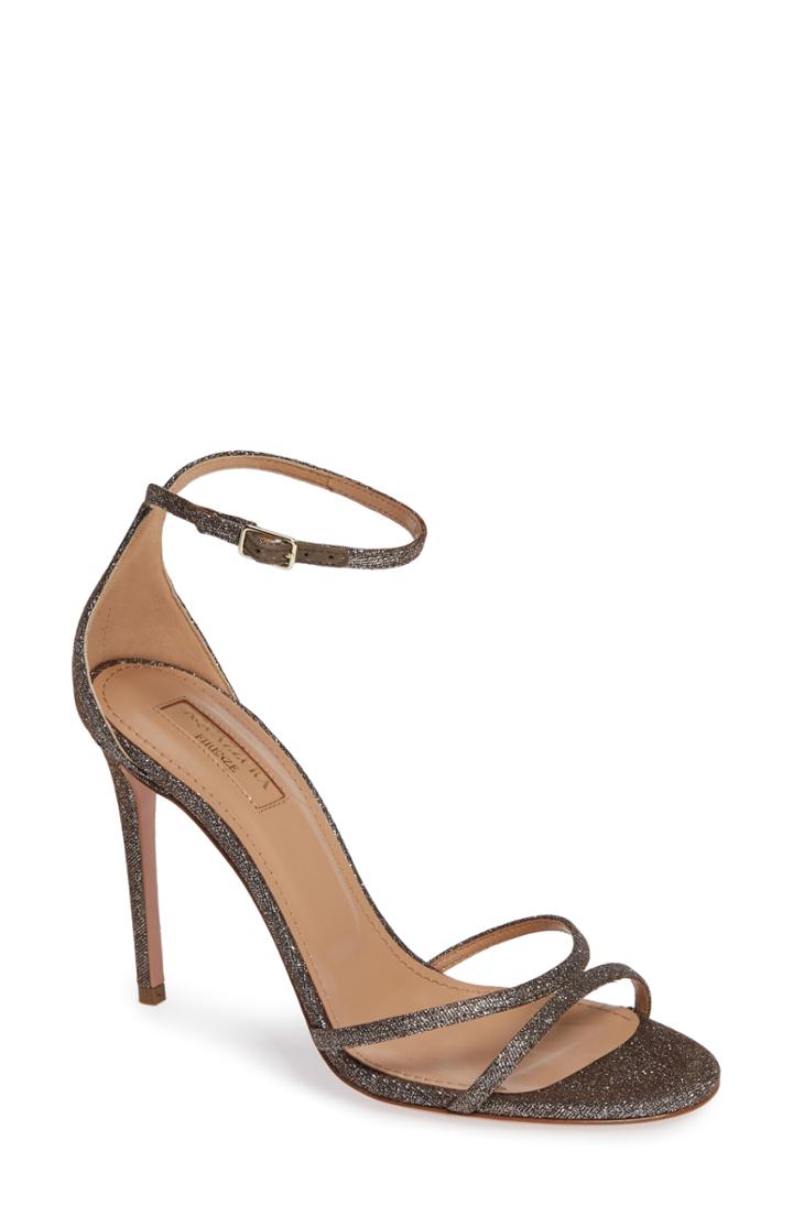 Women's Aquazzura Purist Metallic Ankle Strap Sandal .5us / 36.5eu - Metallic
