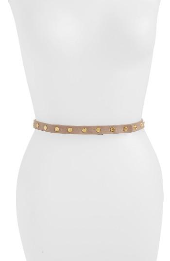 Women's Ada 'cala' Studded Skinny Leather Belt, Size - Taupe