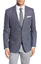 Men's Boss Hutsons Trim Fit Stretch Windowpane Wool Blend Sport Coat R - Blue