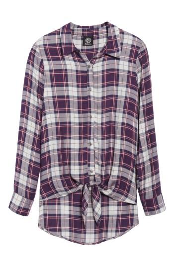 Women's Bobeau Tie Front Plaid Shirt - Burgundy