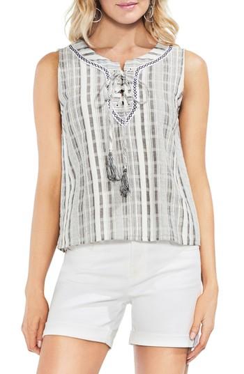 Women's Vince Camuto Striped Sleeveless Lace-up Top, Size - White