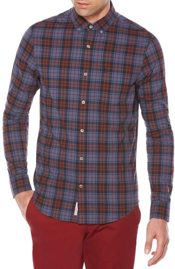 Men's Original Penguin P55 Heritage Slim Fit Plaid Shirt - Blue