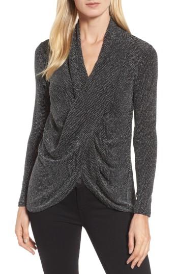 Women's Chaus Long Drape Front Sparkle Knit Top - Metallic