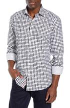 Men's Bugatchi Shaped Fit Grid Pattern Sport Shirt - Black