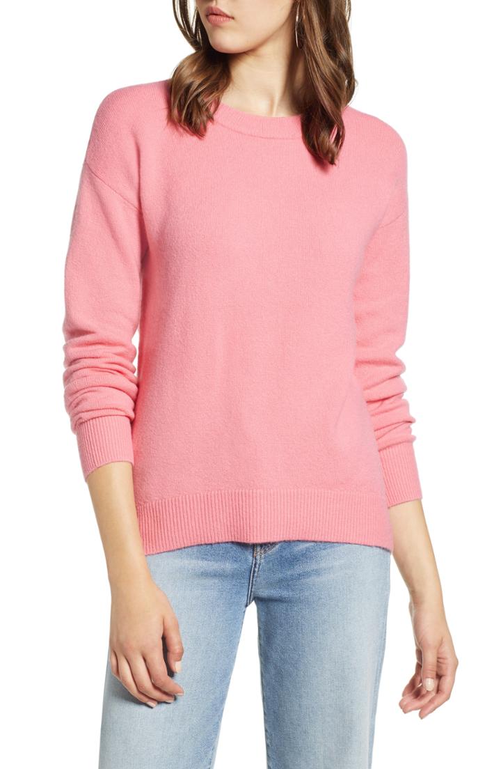 Women's Halogen Crewneck Wool Blend Sweater, Size - Pink