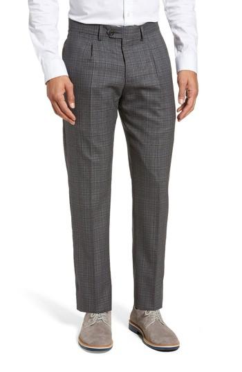 Men's Eleventy Pleated Check Wool Trousers R Eu - Grey