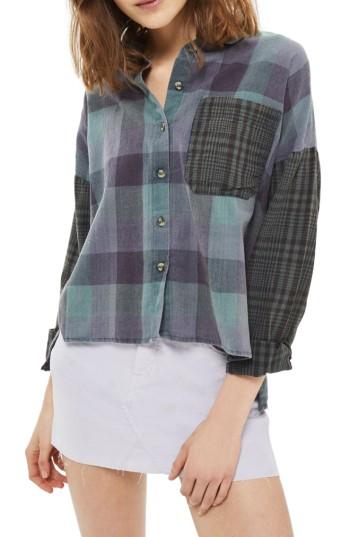 Women's Topshop Leigh Mix & Match Shirt Us (fits Like 0) - Green