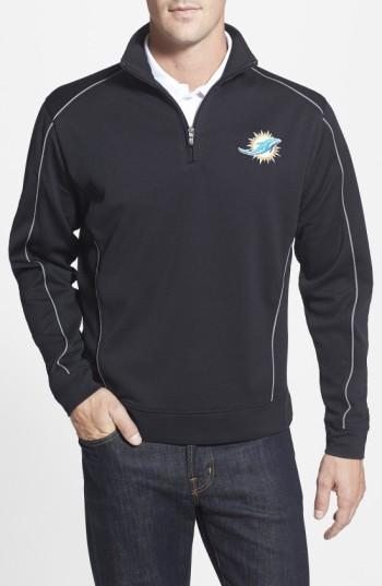 Men's Cutter & Buck Miami Dolphins - Edge Drytec Moisture Wicking Half Zip Pullover