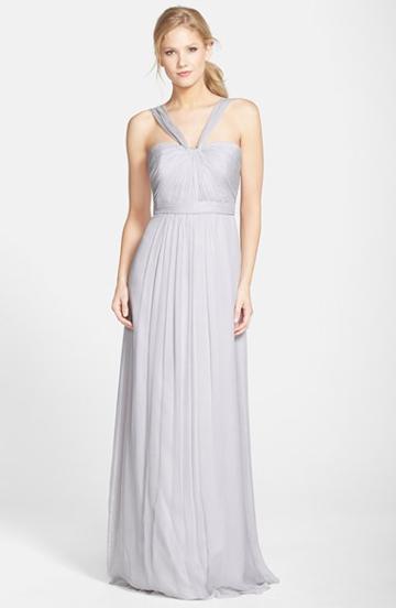 Women's Amsale X-strap Silk Chiffon Gown - Grey