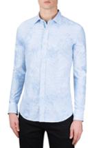 Men's Bugatchi Shaped Fit Floral Stripe Sport Shirt, Size - Blue