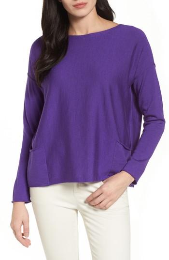 Women's Eileen Fisher Bateau Neck Merino Boxy Top - Purple