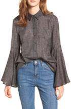 Women's Lost Ink Sparkly Bell Sleeve Shirt, Size - Black