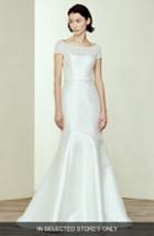 Women's Amsale Denver Silk & Wool Bateau Neck Weddding Dress, Size In Store Only - Ivory