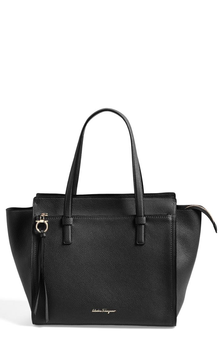 Salvatore Ferragamo Large Amy Leather Tote - Black