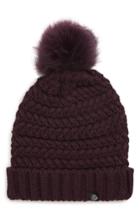 Women's Treasure & Bond Cable Knit Beanie With Faux Fur Pom - Purple