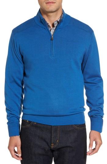 Men's Cutter & Buck Douglas Quarter Zip Wool Blend Sweater - Blue