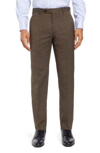 Men's Zanella Curtis Flat Front Stretch Wool Blend Trousers - Beige