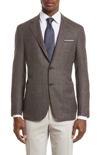 Men's Canali Kei Classic Fit Hopsack Wool Blazer R Eu - Brown