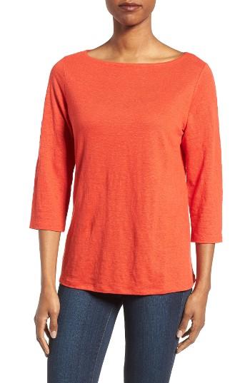 Women's Eileen Fisher Organic Linen Bateau Neck Top, Size - Red