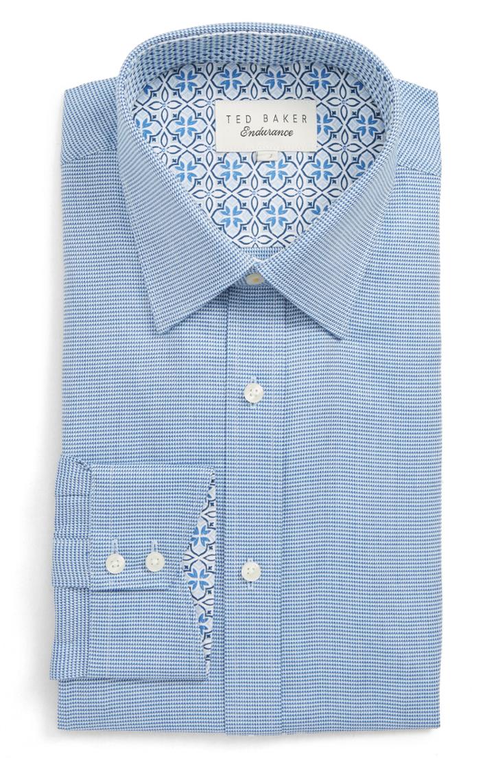 Men's Ted Baker London Shell Trim Fit Print Dress Shirt - 32/33 - Blue