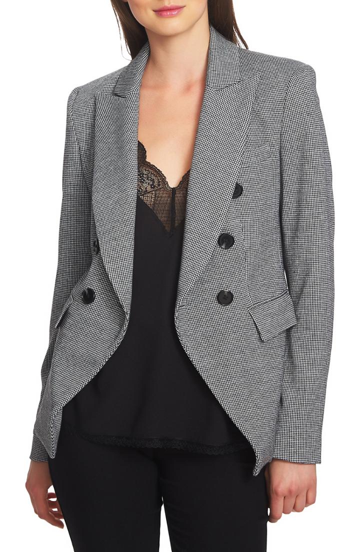 Women's 1.state Puppytooth Double Breasted Jacket (similar To 14w) - Black