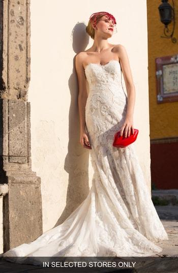 Women's Watters Tris Embroidered Strapless English Net Trumpet Gown, Size In Store Only - Ivory
