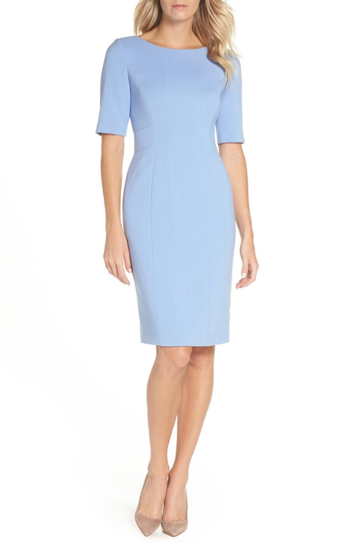 Women's Eliza J Bateau Neck Crepe Sheath Dress - Blue
