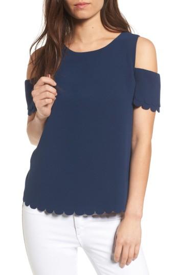 Women's Cooper & Ella Mila Scallop Cold Shoulder Top, Size - Blue