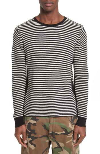 Men's Ovadia & Sons Stripe Waffle Knit Wool Sweater - Black