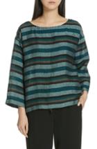 Women's Eileen Fisher Stripe Organic Linen Top, Size - Blue/green