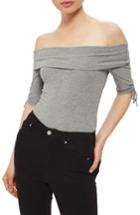 Women's Topshop Bardot Tie Detail Bodysuit Us (fits Like 0) - Grey