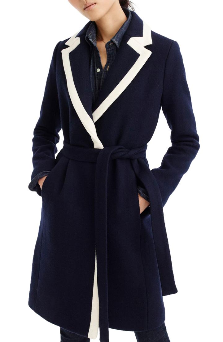 Women's J.crew Tipped Italian Stadium Wool Topcoat - Blue