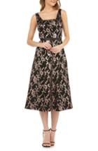 Women's Kay Unger Sleeveless Sequin Mesh Tea Length Dress - Black