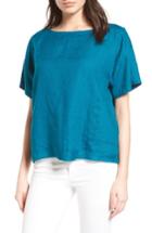 Women's Eileen Fisher Organic Linen Top, Size - Blue/green