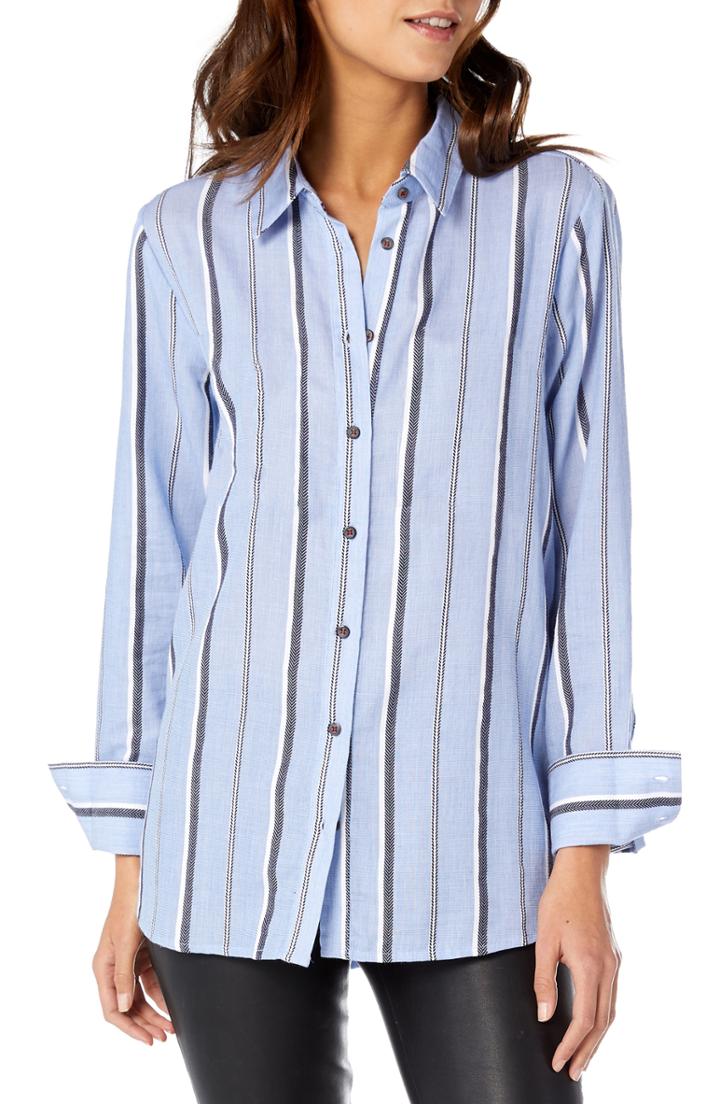 Women's Michael Stars Stripe Button-up Cotton Blouse