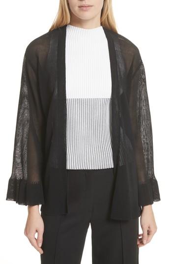 Women's Milly Ruffle Sleeve Italian Mesh Cardigan, Size - Black