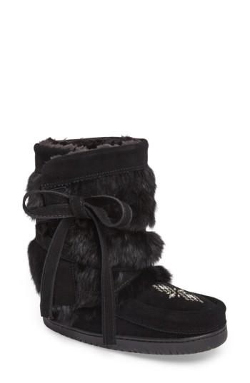 Women's Manitobah Mukluks Beaded Short Wrap Genuine Rabbit Fur & Shearling Boot