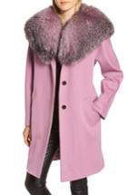 Women's Fleurette Wool Cocoon Coat With Genuine Fox Fur Collar - Purple
